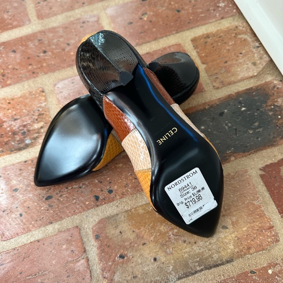 Celine Triangle Heel wide-striped water snakeskin high heels NWTS Size 38 - Picture 5 of 6